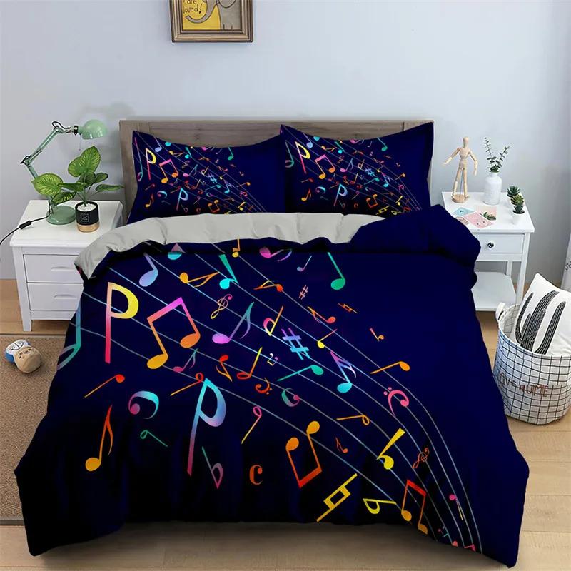 Music Theme Duvet Cover Microfiber Musical Symbols Comforter Cover Violin Piano Pattern Bedding Set Twin King Single Queen Size