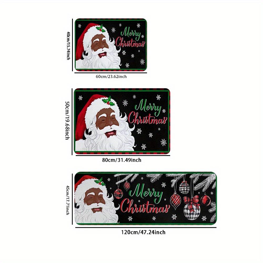 Christmas Plaid Tree Snowman Snowflake Kitchen Rug Set Non Slip Washable Floor Mat Indoor Holiday Decor