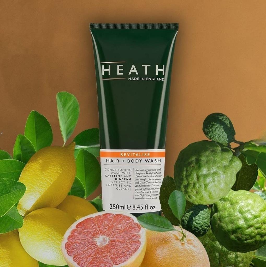 HEATH Revitalize Hair Body Wash 250ml Grapefruit Scent Shampoo and Body Wash for the Whole & - - Men's All-in-One Body. Caffeine-Free, Animal-Free,