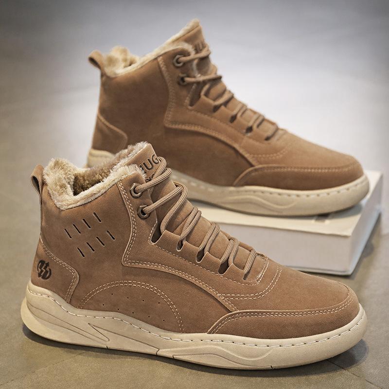 Winter New Shoes for Men Short Boots Suede Leather High Tops Casual Shoes Man Warm Plush Ankle Boots Big Size