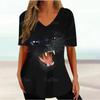 Summer V-neck 3D Cartoon Cat Printed Top Fashionable Casual Short Sleeved Women's T-shirts