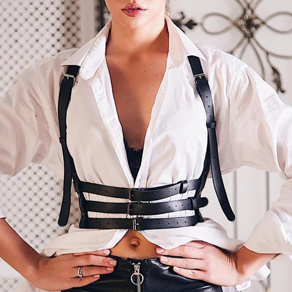 

Leather Wide BeltPunk fashion harness belts Adornments For Party Dating leather harness belt Ideal Accessory for Modern Women for Ladies