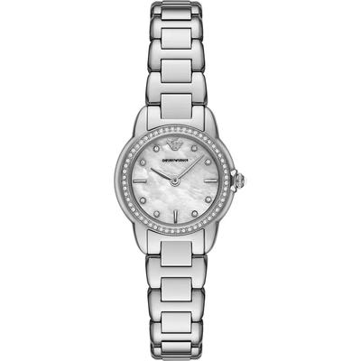 Perlmuttzifferblatt Silber Edelstahl Damen Quarz Uhr AR11669