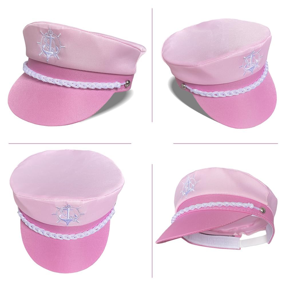 Cirsaeur Rosa Sjömanskaptenshatt, Justerbar, Marin Tema, Perfekt för Cosplay-fester, Yacht- och Semesterkläder, samt Vuxen Halloween-kostymer (Rosa)