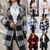 Women's Autumn and Winter Hooded Plaid Warm Top, Mid To Long Plush Cardigan Jacket