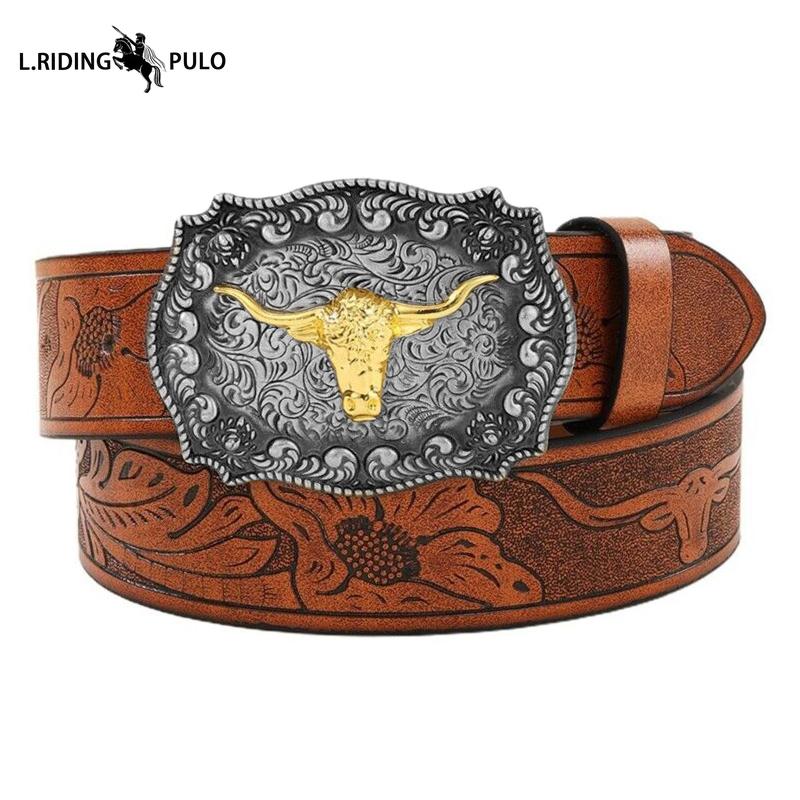 Vestlig Cowboybelte Vintage Taurus Preget Ungdom Klassisk Herre Unisex Punk Preget Lærbelte