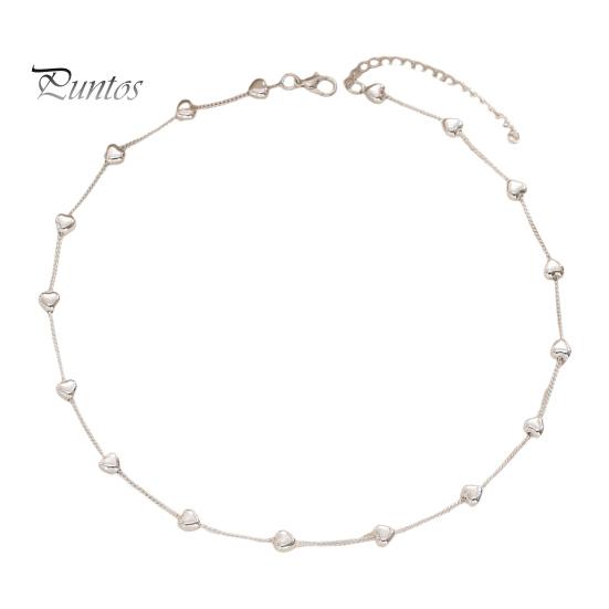 

Ожерелье с бусинами в форме сердца, женское, массивное, цепочное колье, ювелирные изделия из сплава в форме сердца для девочек, повседневная одежда, вечеринки серебряный