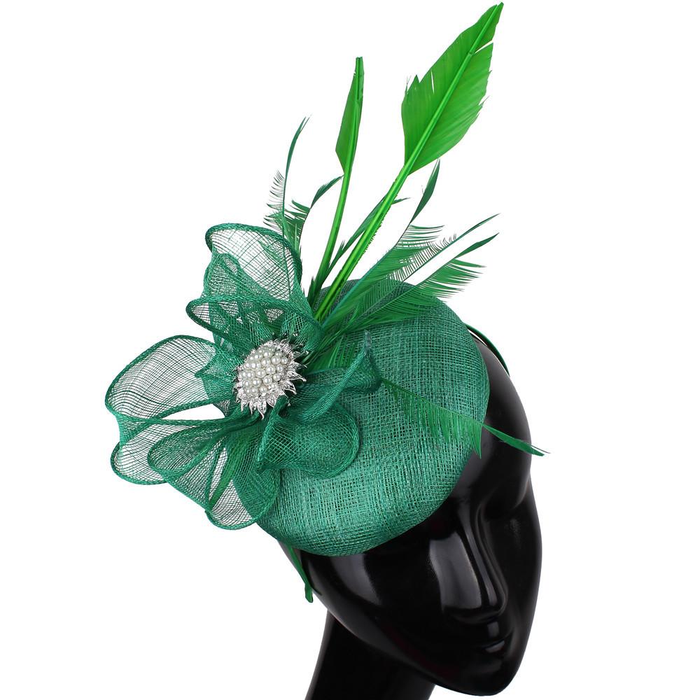 

High-Quality Hemp Yarn Aristocratic Headgear, New Fashionable European And American Style Hair Accessories, Hairpins, And High-End Top Hats зелений