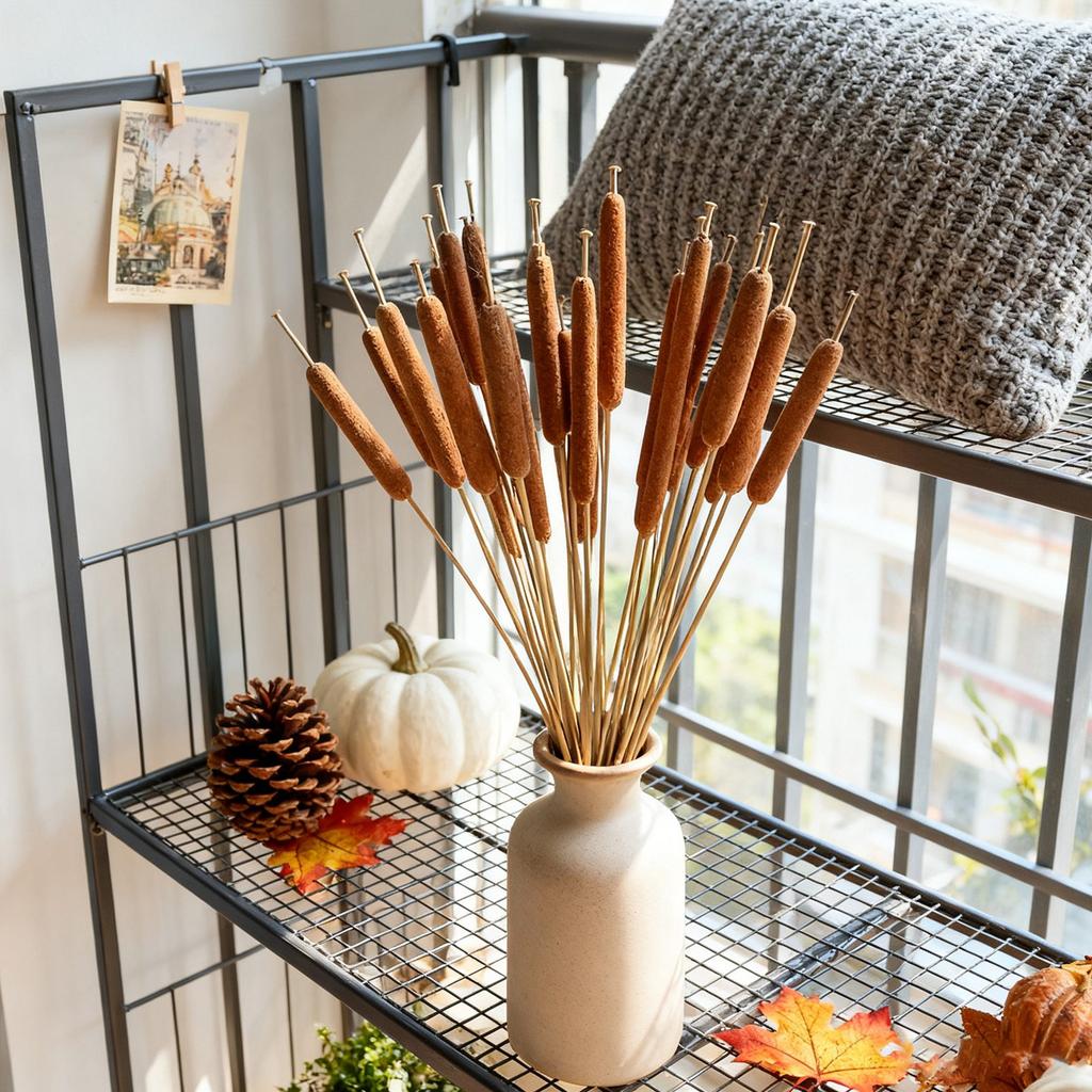 Natural Dried Cattail Rustic Brown Cattail Stems For Vase Filling, DIY Floral Arrangements, Wedding Centerpieces, Home Decor And Crafts