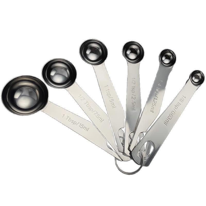 6-Piece Stainless Steel Measuring Spoons Set Baking Cooking Seasoning Precise Milliliter Scoops