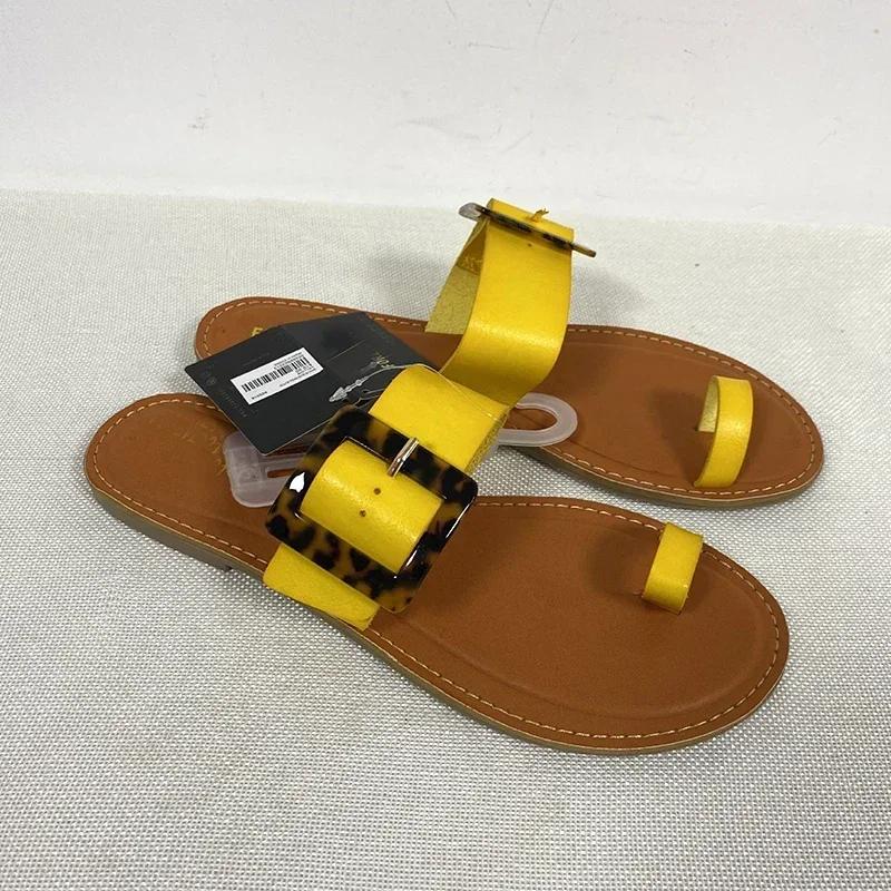 Fashion Women Leather Summer Sandals Shoes Retro Design Thin Straps Open Toe Beach Slides Flat with Plus Size 41 Female Footwear