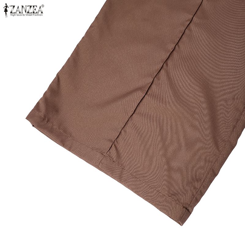 ZANZEA Women Commuer Casual Solid Color Loose Wide Leg Pants