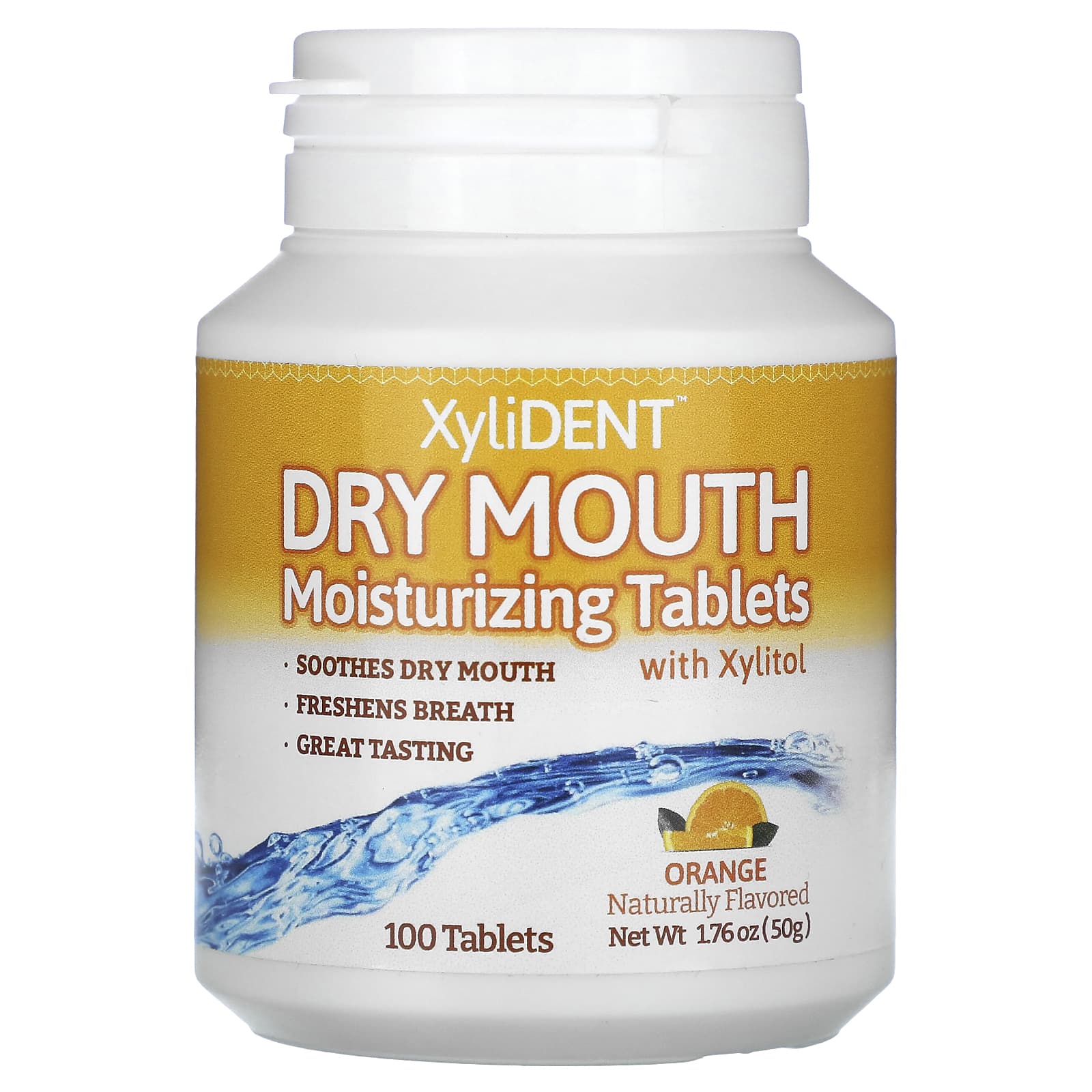 

Dry Mouth Moisturizing Tablets, with Xylitol, Orange, 100 Tablets