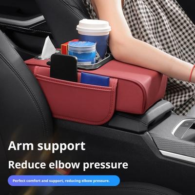 5-in-1 Car Armrest Organizer with Tissue Cup Holder USB Charging Port Ambient Light Car Interior Storage Booster Pad for Most Vehicles Portable Car