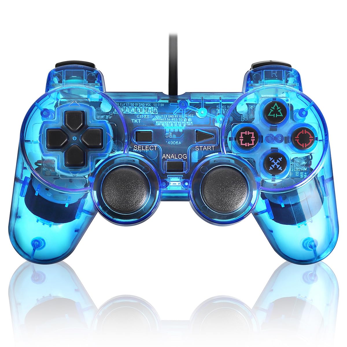 

K&SGAMER PS2 Wired Controller, PlayStation 2 Compatible Analog Controller (Clear Blue)