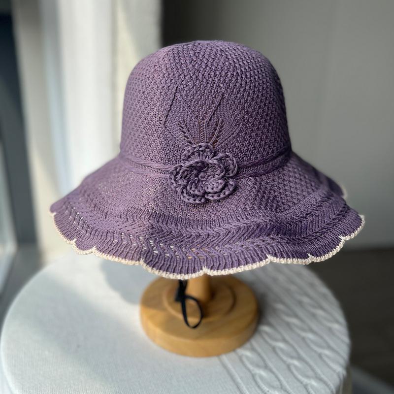 

Летняя уличная дышащая солнцезащитная шляпа-ведро женская с большими полями, подчеркивающая лицо, маленькая элегантная универсальная солнцезащитная шляпа M（56-58cm） фиолетовый