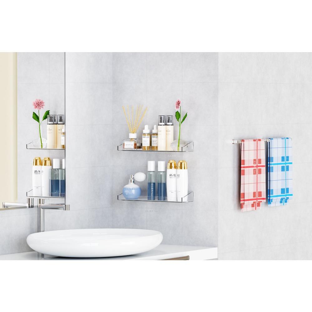No Drill Acrylic Display Stand, Clear Cosmetic Organizer Tray, Multi-purpose Bathroom Storage Shelf for Toiletries
