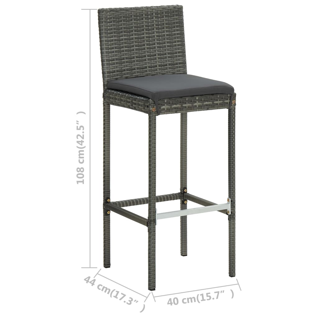 Garden Bar Stool with Cushion 2 pcs Grey Poly Rattan