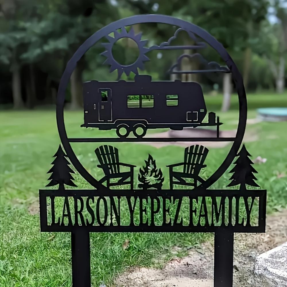 Customizable Metal Camping Marker Engraved Name Durable Outdoor Stake for Campers RVs Lawns Anniversary Gift