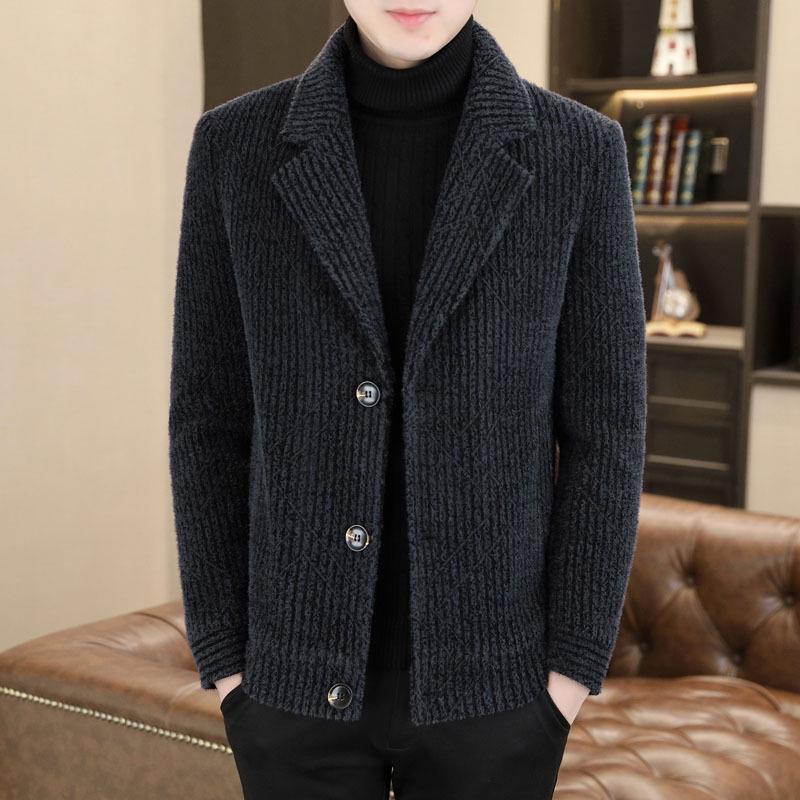 

Мужское полосатое пальто средней длины с воротником-стойкой, тренч, 2023 Осень/Зима, молодежное, плюс хлопок, утолщенное. 5XL 185-195 lbs