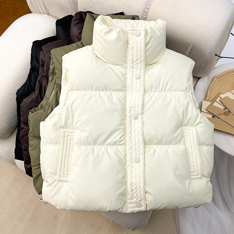 New Winter Down Cotton Clothes Vest Stand-up Collar White Vest Short Sleeveless Light Vest Jacket Women's Clothing