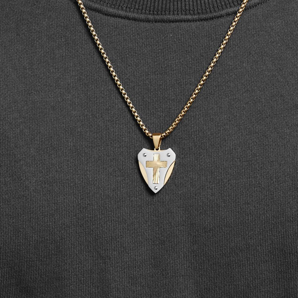 Pendant Necklace Men's Mechanical Style Shield Folding Fan Texture Two-Color Couple Pendant Sweater Chain