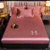 Luxury Satin Fitted Sheet Embroidered Solid Color Mattress Cover with Elastic Band Bed Sheet Bed Linen High-end Rayon Bedsheet