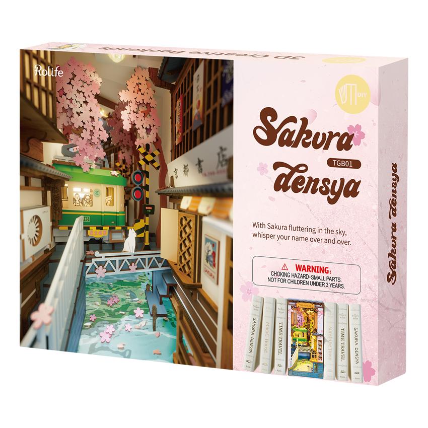 Robotime Rolife DIY Miniature House TGB01 Sakura Densya Book Nook 3D Wooden Puzzles for Dropshipping 101~500