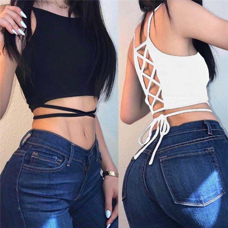 European and American Sexy Slim-Fitting Suspenders Vest Short Top Female Sexy Crop Tank Top T-shirt Women