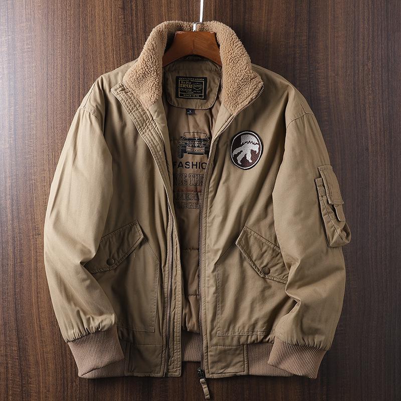 

Зимняя куртка пилота ВВС с хлопковой подкладкой, мужская, бархатная, с утолщенным воротником из овечьего меха, куртка с хлопковой подкладкой, палубный костюм для мужчин 4XL хаки