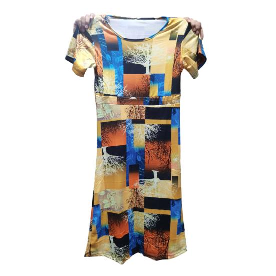 

Women Dress Colorful Print Large Hem Summer A-Line Long Dress Streetwear XL жовтий