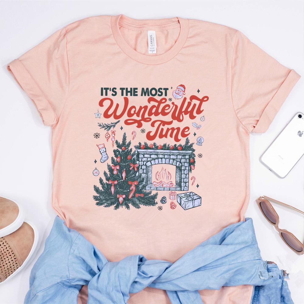 Christmas Time Tshirt Its The Most Wonderful Time Shirt Vintage Christmas Tshirt Retro Christmas Tee Unisex Short Sleeves Tops