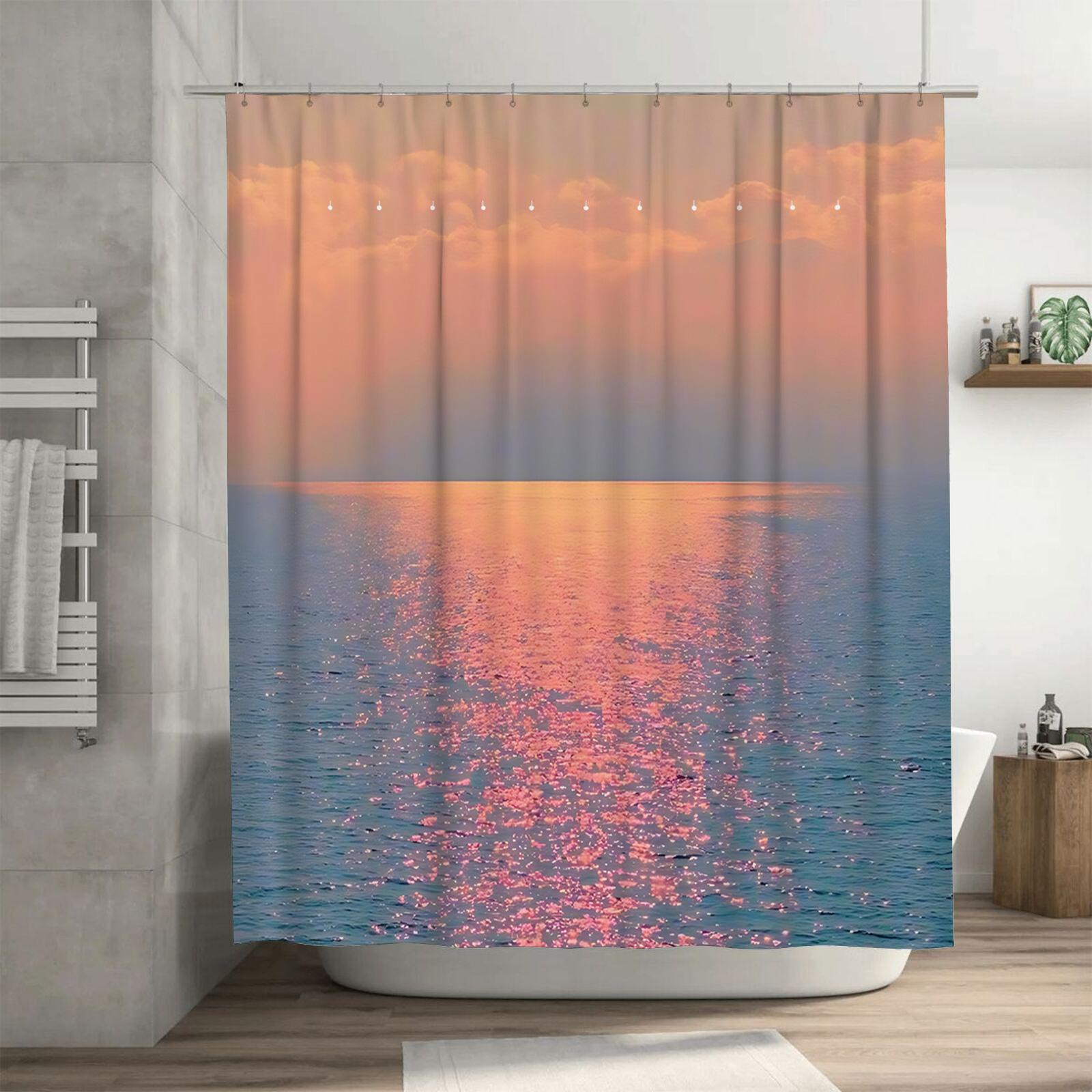 Beautiful Reflection Sunset Water Soft Pastel Colors Perfect Bathroom Decor Tranquil Serene Atmosphere Complimentary Hook W60H190(CM)-1 Pcs