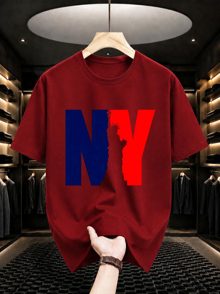 2026 New Pure Cotton Tshirt Statue Of Liberty In New York Print Crew Neck Short Sleeve Casual Top
