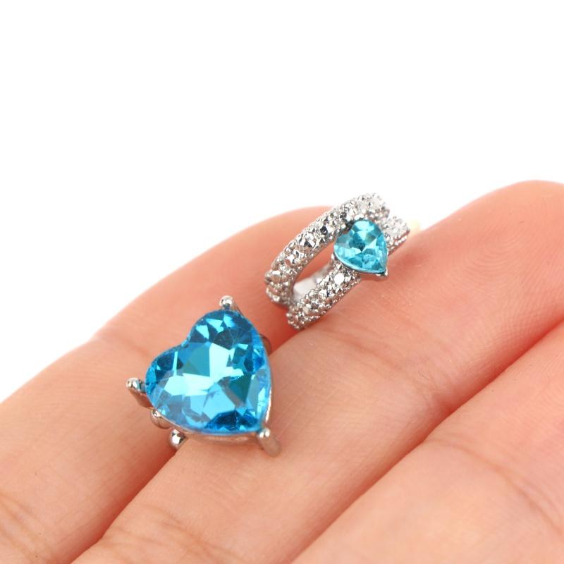 2Pcs Fake Piercing Clip Earrings Delicate Blue Heart Zircon Buckle Ear Cuff Cartilage Ear For Women  Jewelry Gift