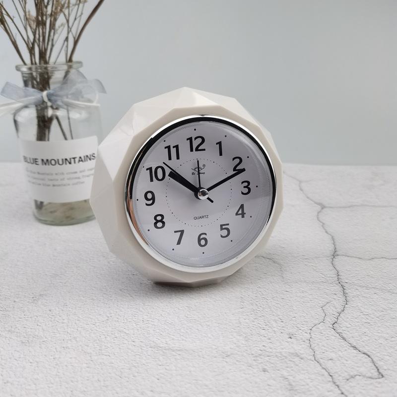Round Alarm Clock Diamond-Shape Electronic Watch Small Mute Bedside Pointer Clocks Double Bell Silent Desk Table Decor Clock