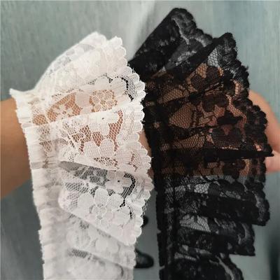 4 metri/lotto 5,5 cm di larghezza stile Lolita nero e bianco base pizzo plissettato gonna vintage polsini gonna bambola accessori in pizzo