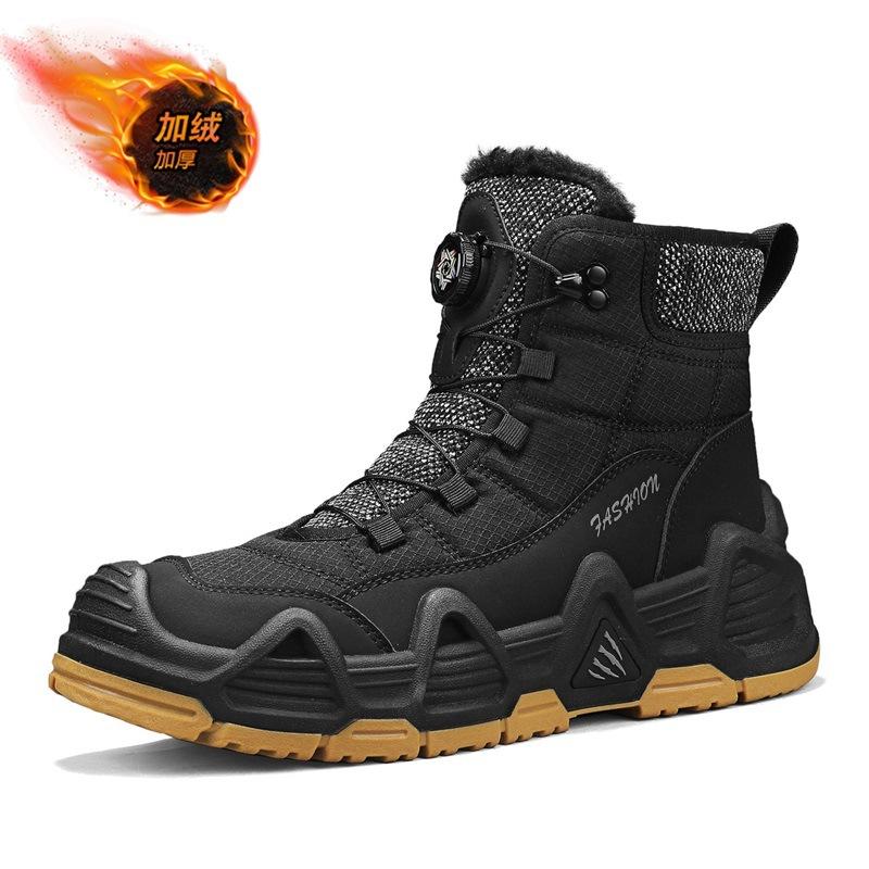 Outdoor snow boots winter new high-top non-slip wear-resistant fleece hiking shoes rotating buckle thermal cotton boots
