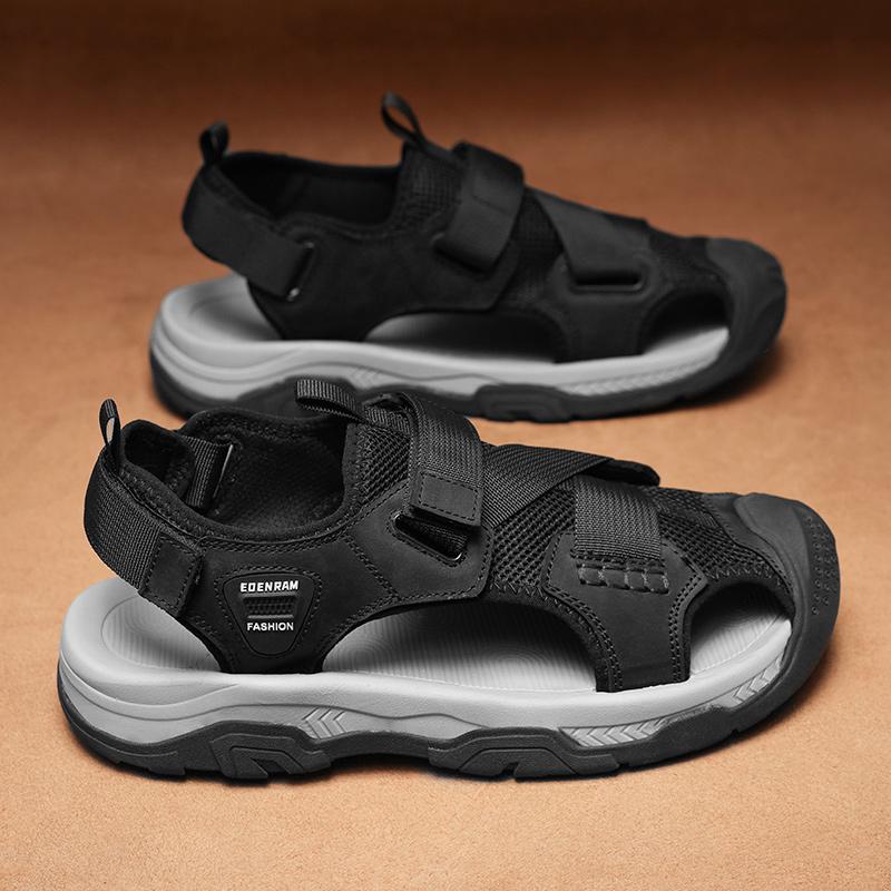 FashionCasual Leather Shoes Anti-collision Toe Summer Footwear Hollow Out Man Sandals New Fashion Beach Flats Outdoor Wading Aqua Shoes