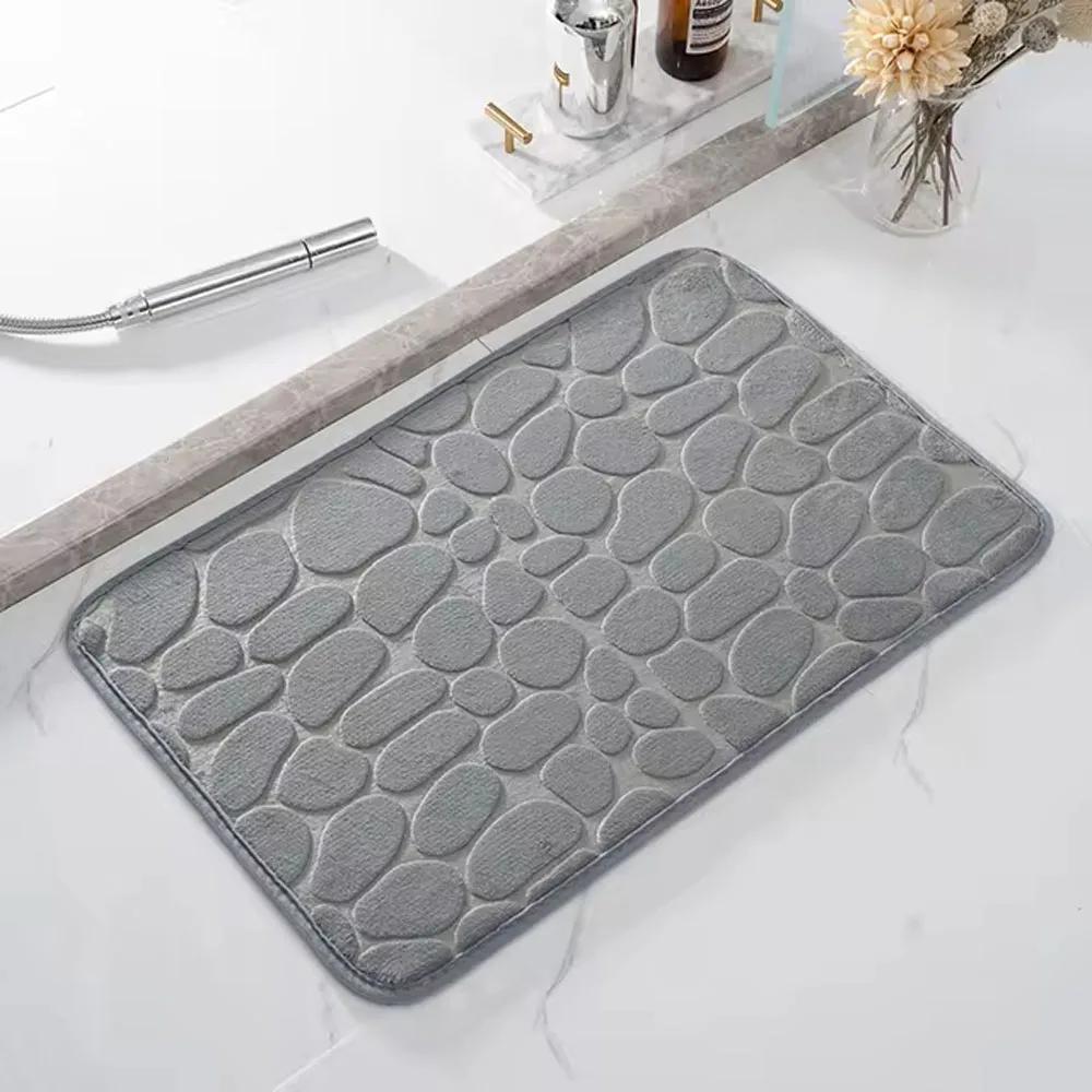 3D Non Slip Bath room Mat Cobblestone Embossed Bath Mat Absorbent Doormats Carpet Door Floors Mats Machine Washable Quick Drying 40x60cm серый