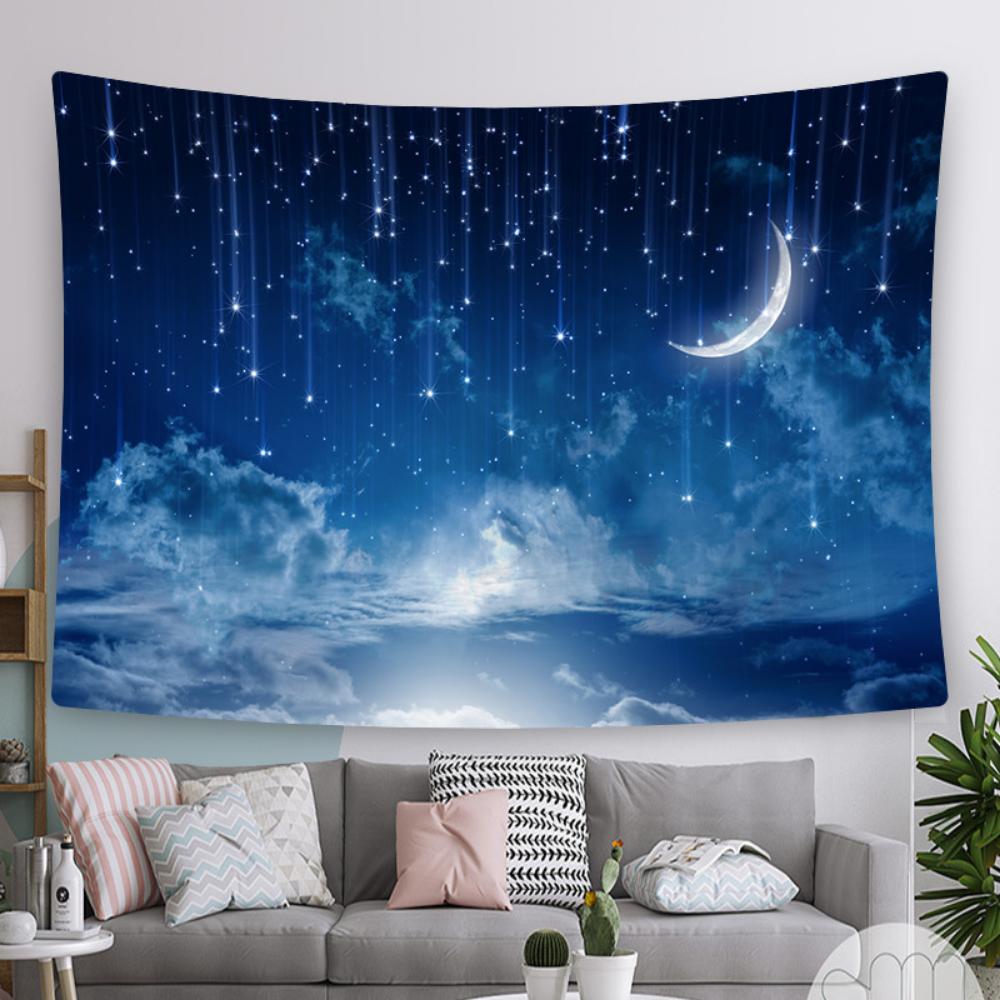 Луна Лес Гобелен Пейзаж Фон Ткань Спальня Висит Ткань Ночной Вид Звездное Небо Гобелен — фото 6