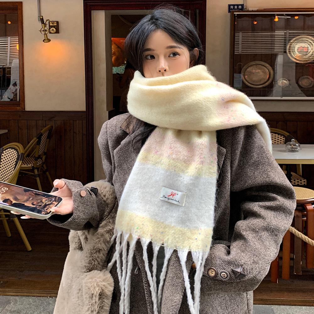 Cheese Milk Yellow Plush Scarf Women's Autumn and Winter New Korean Version Color Dot Imitation Cashmere Shawl Warm Thickened Student Scarf
