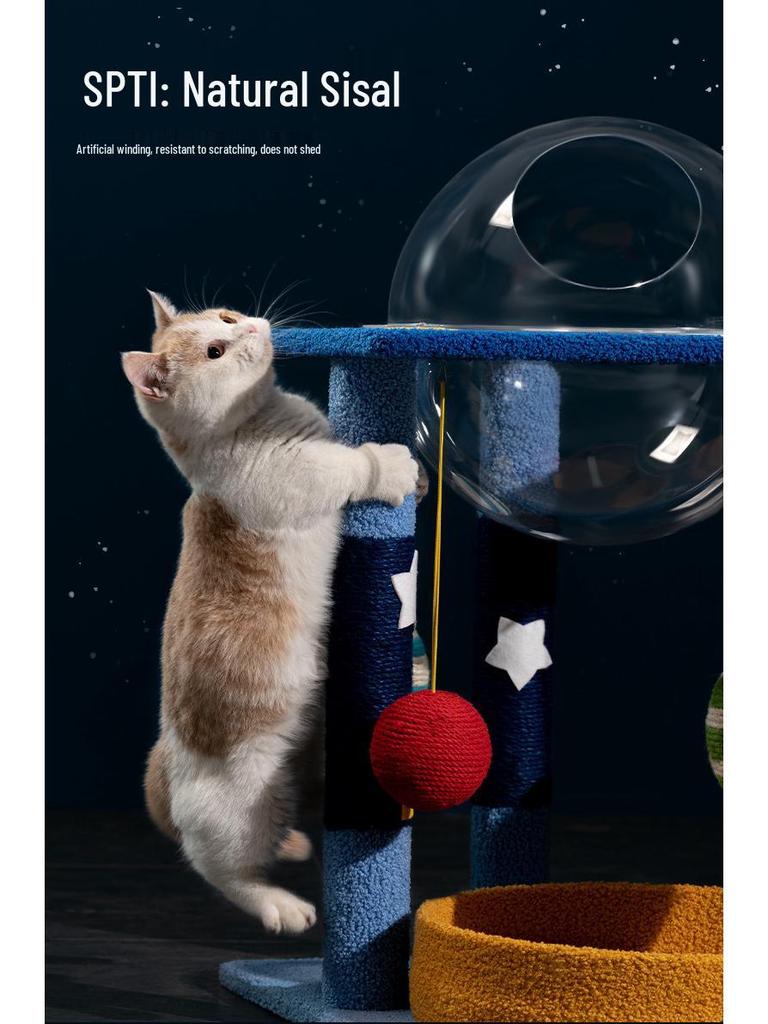 Starry Sky Cat Climbing Frame with Sisal Scratching Post and Space Capsule Bed.