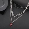 Men's Hip Hop Titanium Steel Multi-Layer Cuban Chain Necklace with Red Cross Pendant