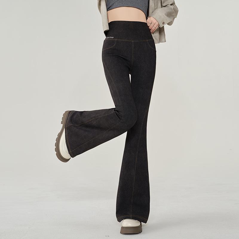 

Джинсы с высокой талией в стиле ретро, микро-клеш - Женские утягивающие стрейчевые брюки на весну и осень 2024 XL Thin темно серый