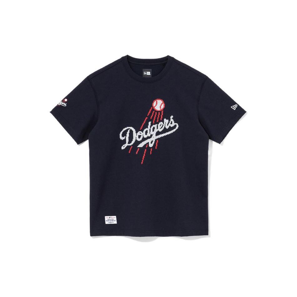 New Era Retro Hand-Drawn Letter Cotton T-Shirt Unisex Tops Navy-Blue 12715389