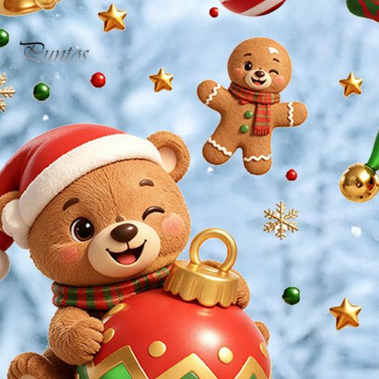 Winter Holiday Window Decorations 2PCS Christmas Static Sticker, Cute Cartoon Elves And Bears Easy Installation Glass Adhesives Print, PVC Stickers