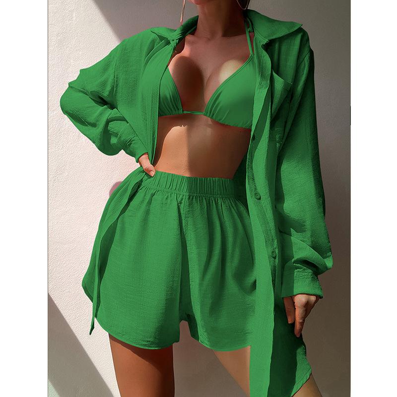 Fashion Beach Plus Size Two Piece Set Women Blouse Summer Beach Holiday Solid 2 Piece Sets Shirt Shorts Set Casual Sexy Loose Sunscreen Clothes 25175