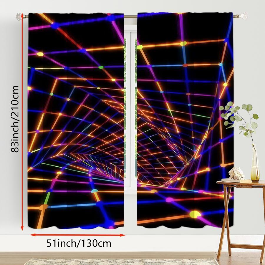 2pcs Neon Grid Pattern Curtains   Perfect for Party/Modern Window Decor   Vibrant Home Living Room Bedroom Decor