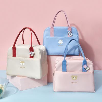 Große Lunchtasche für Damen mit Abzeichen, tragbare isolierte Lunchbox-Tasche, dicker Reißverschluss, Thermo-Kühltasche für Lebensmittel für das Schulpicknick